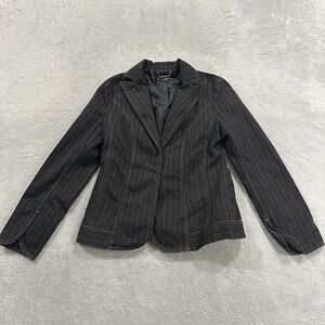 MNG Mando Denim Jacket Blazer Women 10 Black Stripe Y2K Vintage Boho 90s Busines